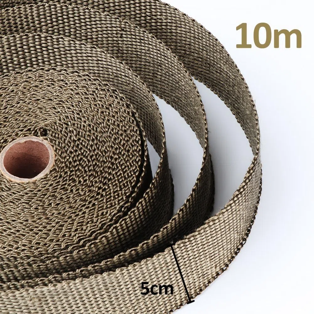 ilauke 10M x 5cm banda para cabecera de escape, fibra de titanio cinta anticalorica escape para tubo, colector turbo, calor alto, marrón, con 10 abrazaderas de acero inoxidable