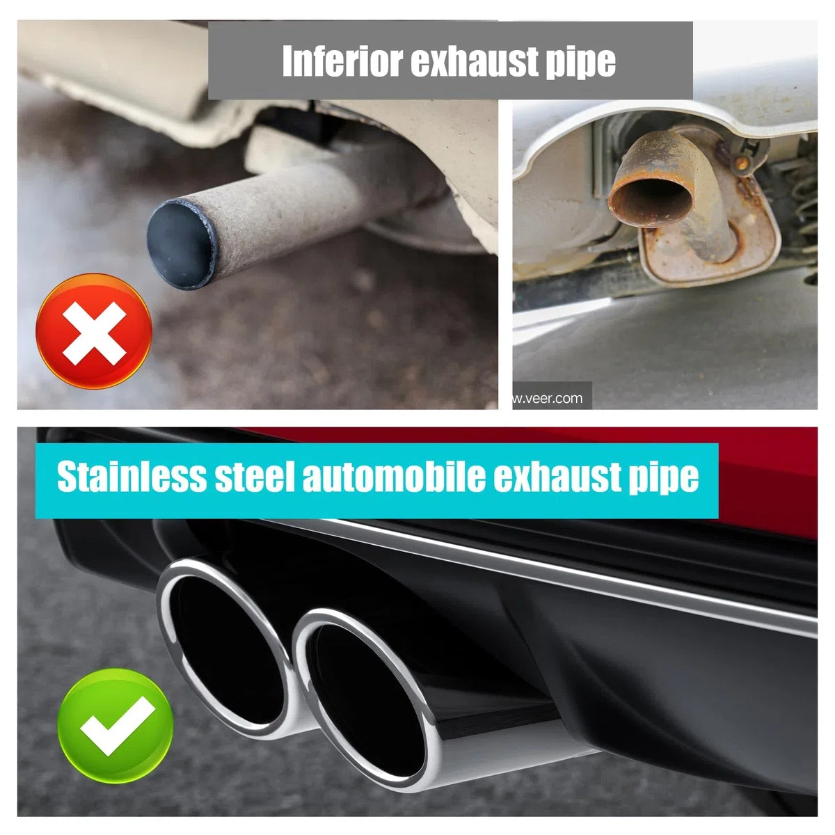 Tubo de Escape del Coche Universal, Tubo de Escape de la Punta de Escape del Automóvil, Acero Inoxidable Tubos De Extremo Doble Salida Oblicua Tubo de Extremo Garganta de la Cola del Coche