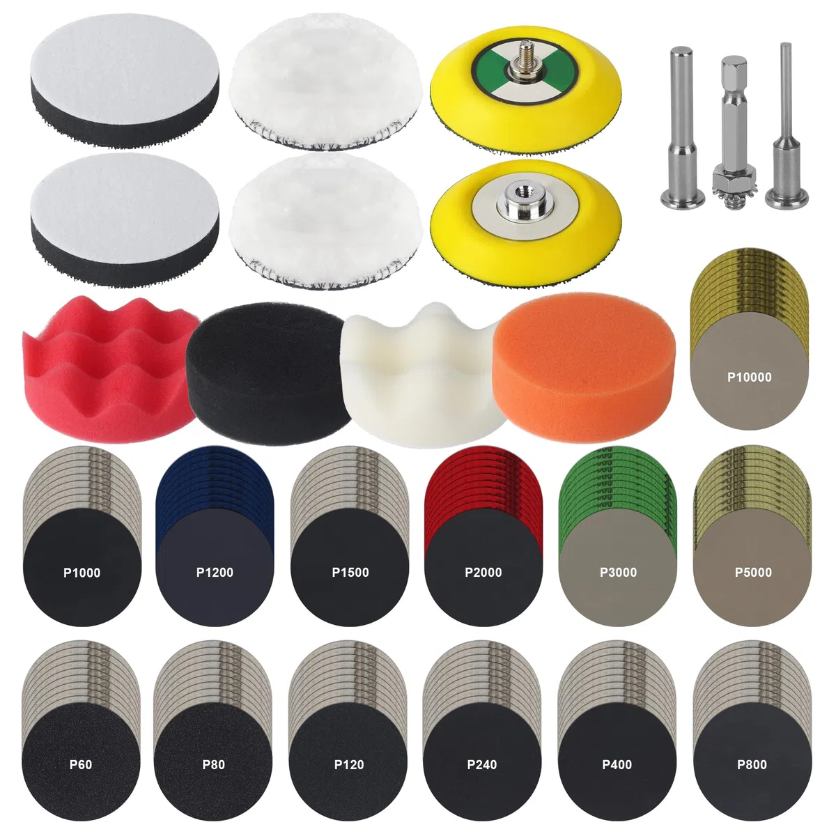 Kit Pulido Faros Coche de 145 Piezas, Disco de Lija para Restauración de Faros de 75mm, Papel de Lija Húmedo/Seco, Pulir Coche, Para Pulir, Lijar, Encerar - Compatible con Taladro, Pulidora, Coche