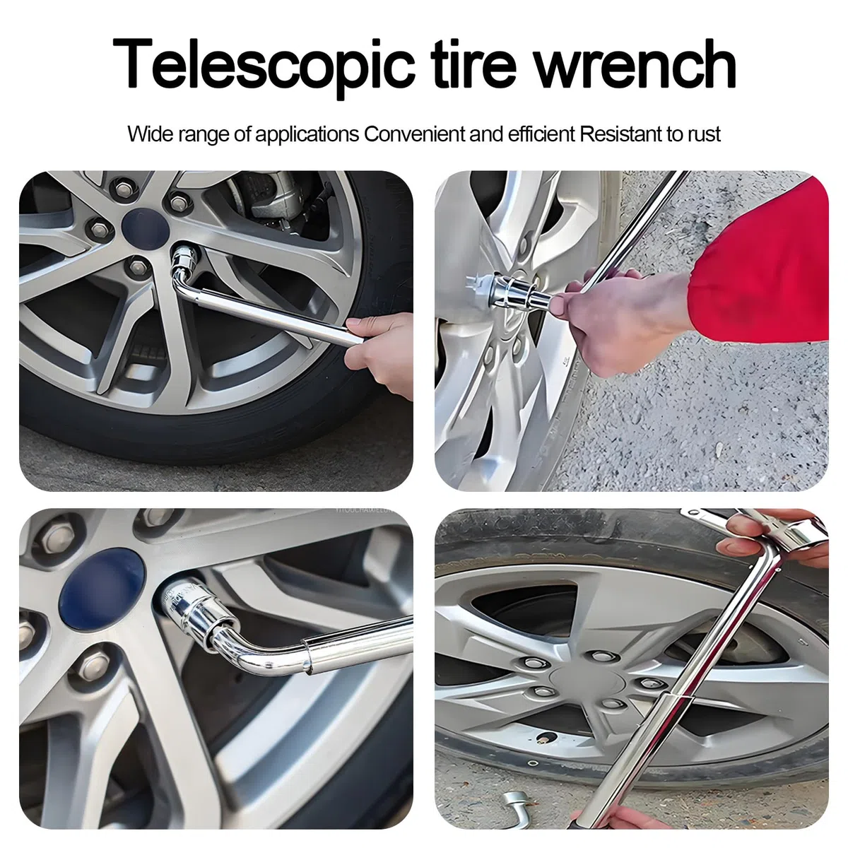 Llave De Rueda Coche, Llave Telescópica de Ruedas, Extensible para Neumáticos Universal, Cabezas Intercambiables 17-19 mm y 21-23 mm, para Talleres de Automóviles y Motocicletas