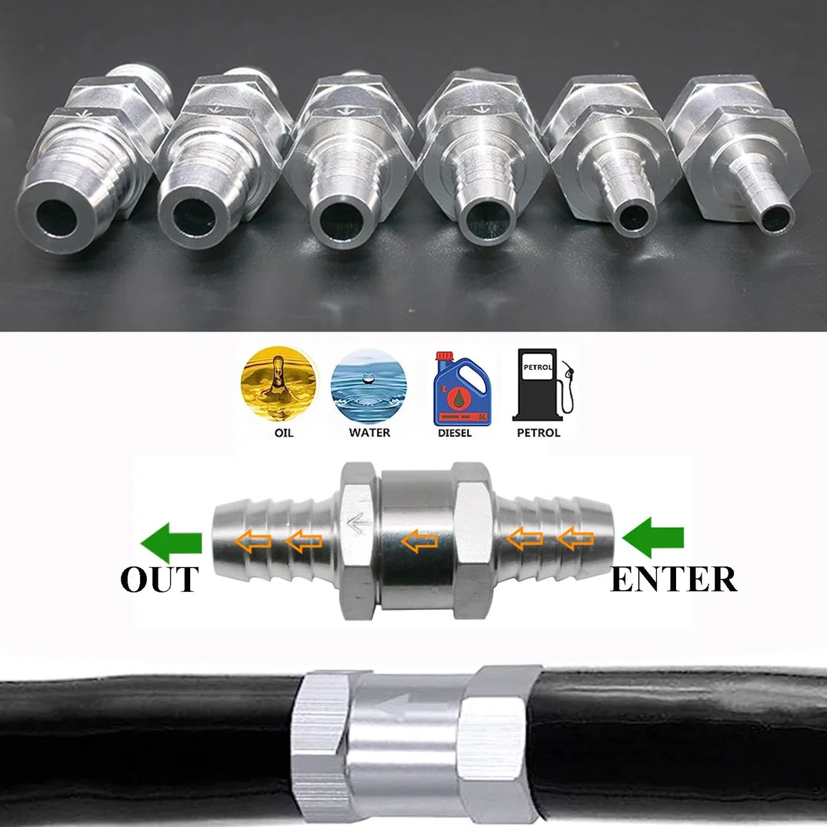 Válvula Antirretorno Unidireccional 5 Piezas Válvula de Retención de Combustible Valvula Anti Retorno Agua Válvula Antirretorno de Aluminio para Automóvil, Barco, Helicóptero (4mm 6mm 8mm 10mm 12mm)