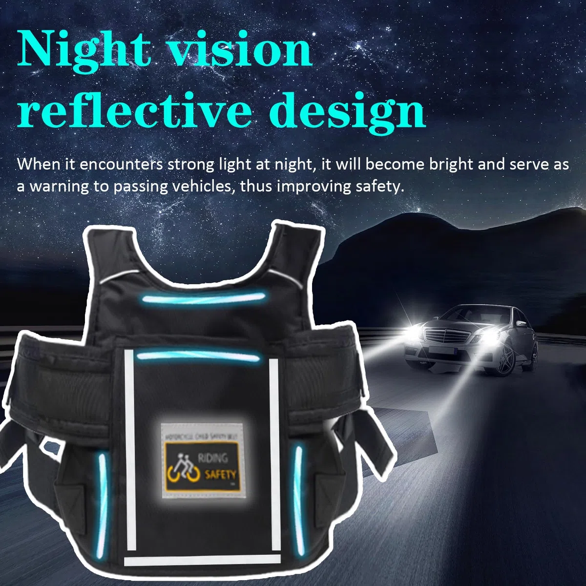 Cinturón de seguridad para motocicleta para niños, cinturón ajustable para moto, transpirable, con tiras reflectantes para niños entre 2 y 15 años