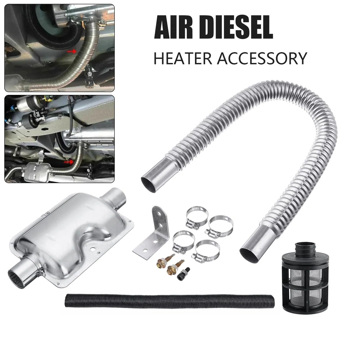 Kit de reparación de calefacción diesel tubo de escape de 60 cm + silenciador de escape de 24 mm + juego de filtros de aire de 25 mm para calefacción diésel de aire de repuesto