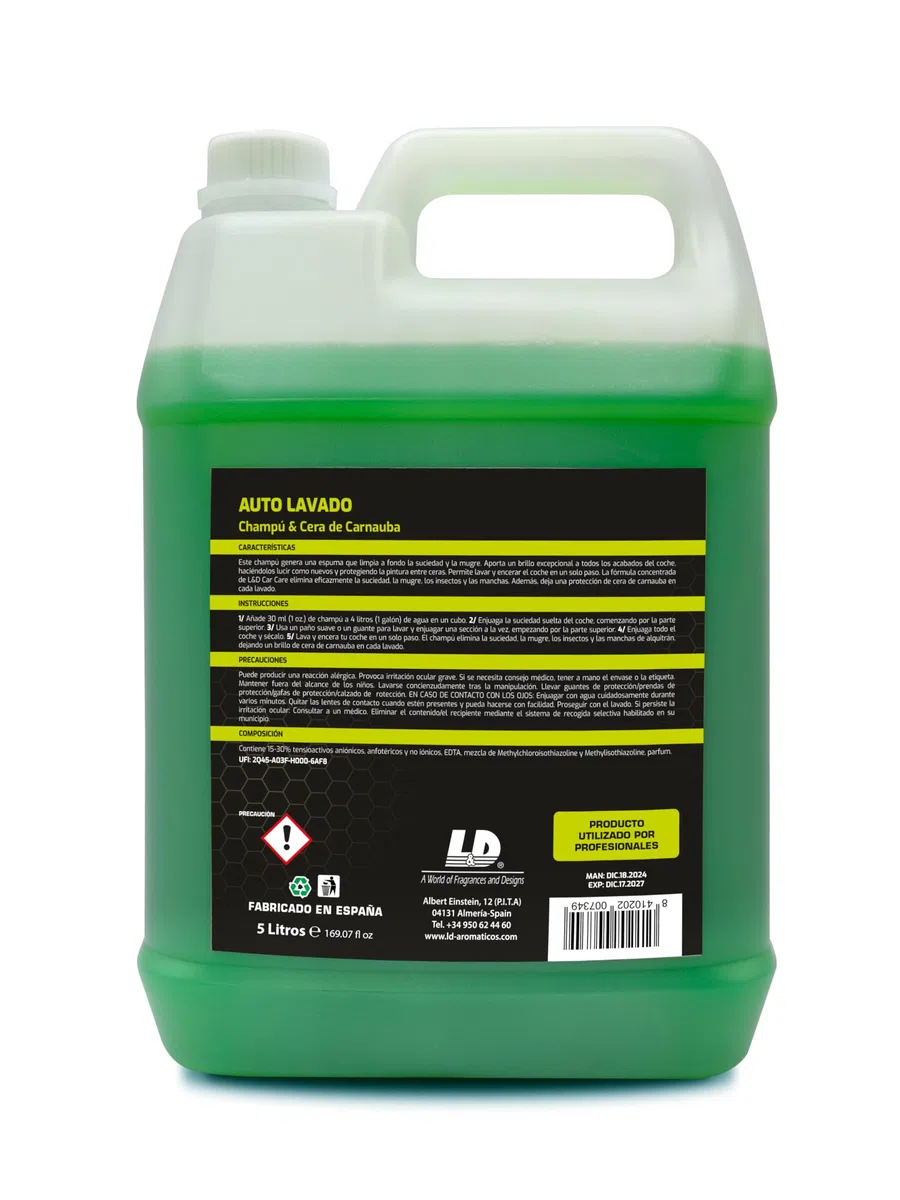 Car Care Auto Lavado - Champú con cera de Carnauba para coche. Garrafa 5L + un ambientador