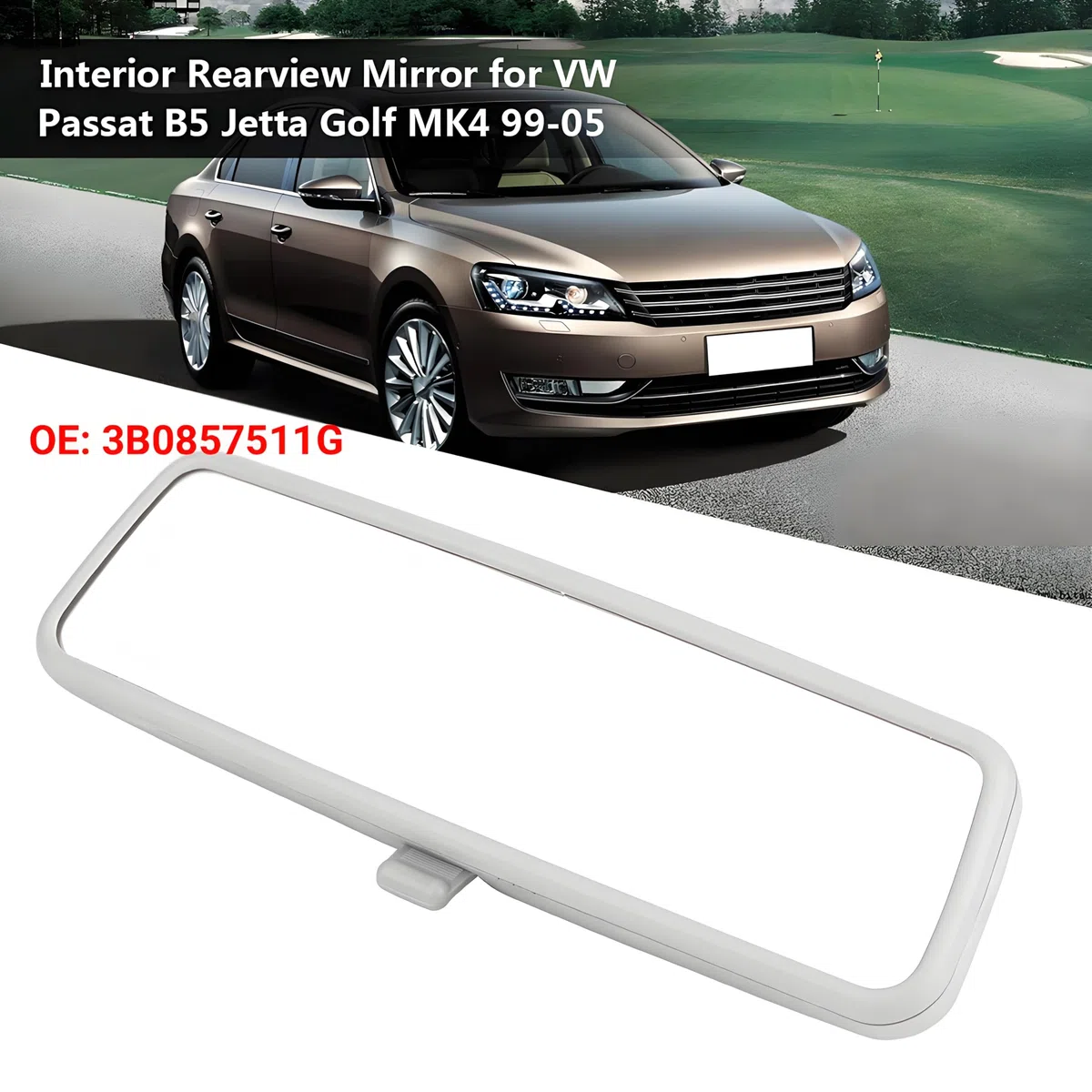 Espejo retrovisor interior, espejo retrovisor antideslumbrante, espejo retrovisor interior interior del coche para Passat B5 Jetta Golf MK4 99-05 3B0857511G(gris)