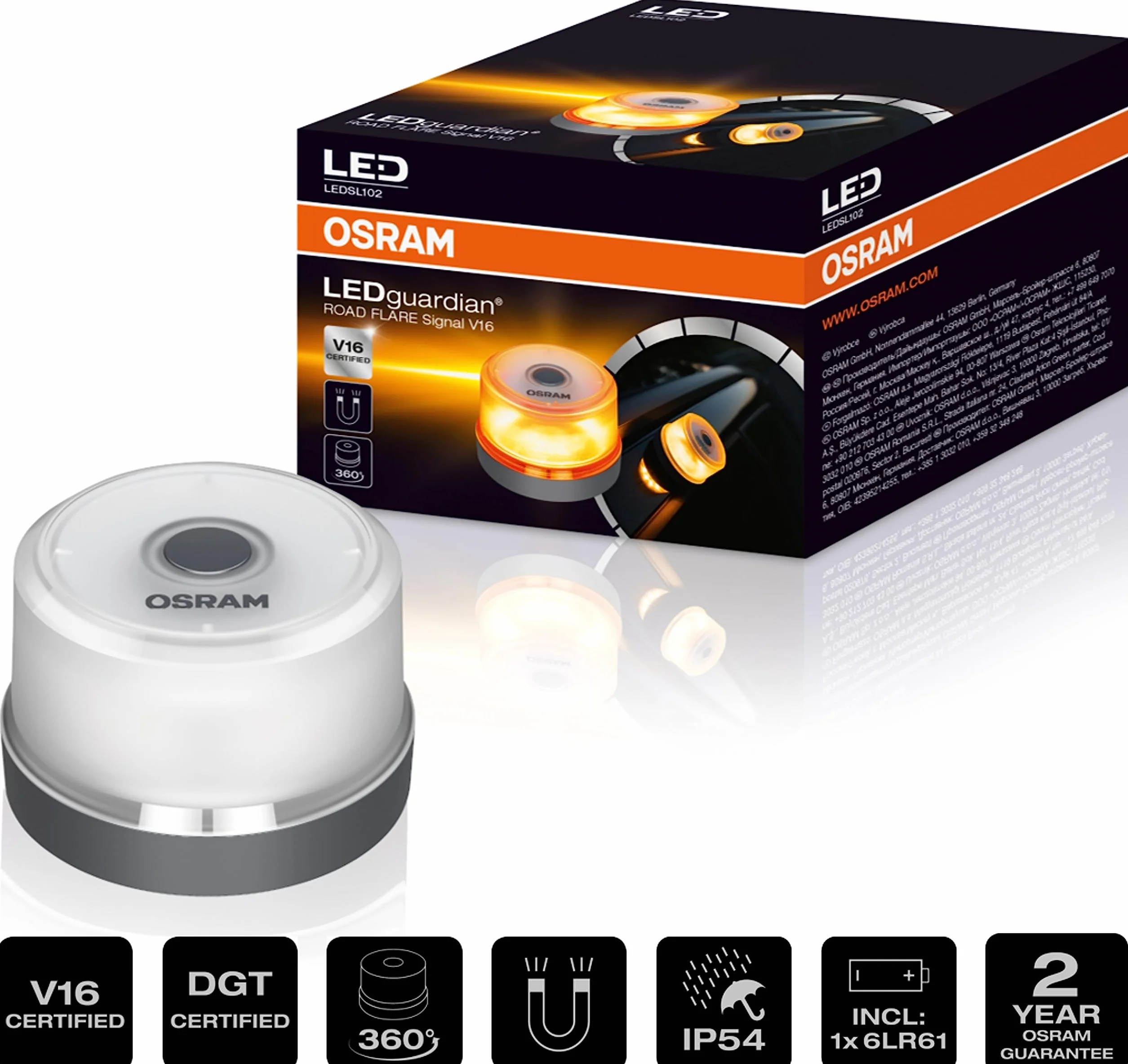 OSRAM Road Flare Signal V16, LEDSL102, luz de emergencia para coches, luz de avería, baliza emergencia coche