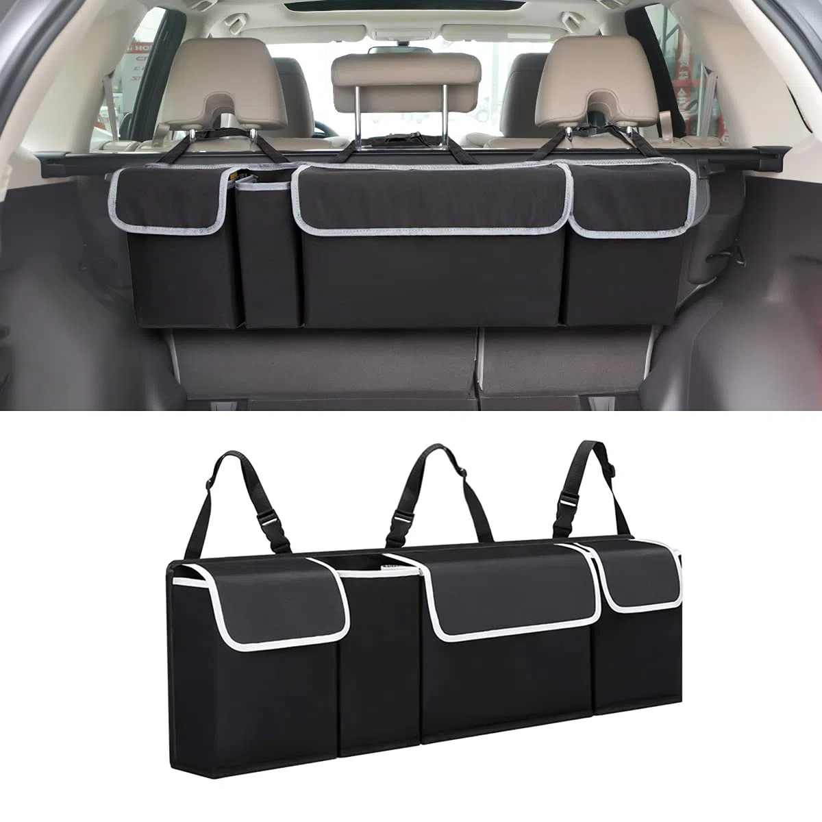 Organizador para maletero de coche, tela Oxford, plegable, bolsa de almacenamiento impermeable 600D, para asiento trasero de coche, organizador de maletero con adhesivo mágico, organizador