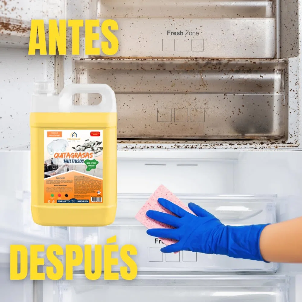 Desengrasante Concentrado Extrafuerte Proquimar – Limpiador Profesional para Cocinas, Baños, Vehículos y Más – Elimina Grasa y Suciedad Incrustada – Garrafa de 5 Litros
