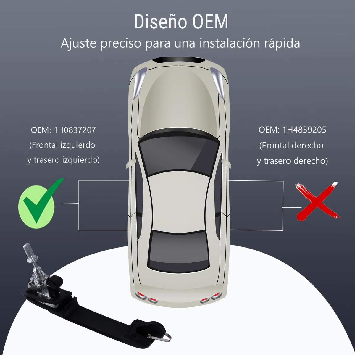 Manijas Exteriores Puerta Izquierda 1H0837207 Compatible con VW Golf 3 (1991-1997), Vento, Cabriolet | Juego de 1 Manijas Exteriores de Reemplazo para Lado Izquierdo