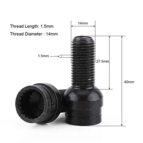 Fydun 4 piezas M14*1,5 mm Tornillos antirribo de acero y tuercas de seguridad con llave Tornillo de rueda de acero Tornillos Seguridad Coche