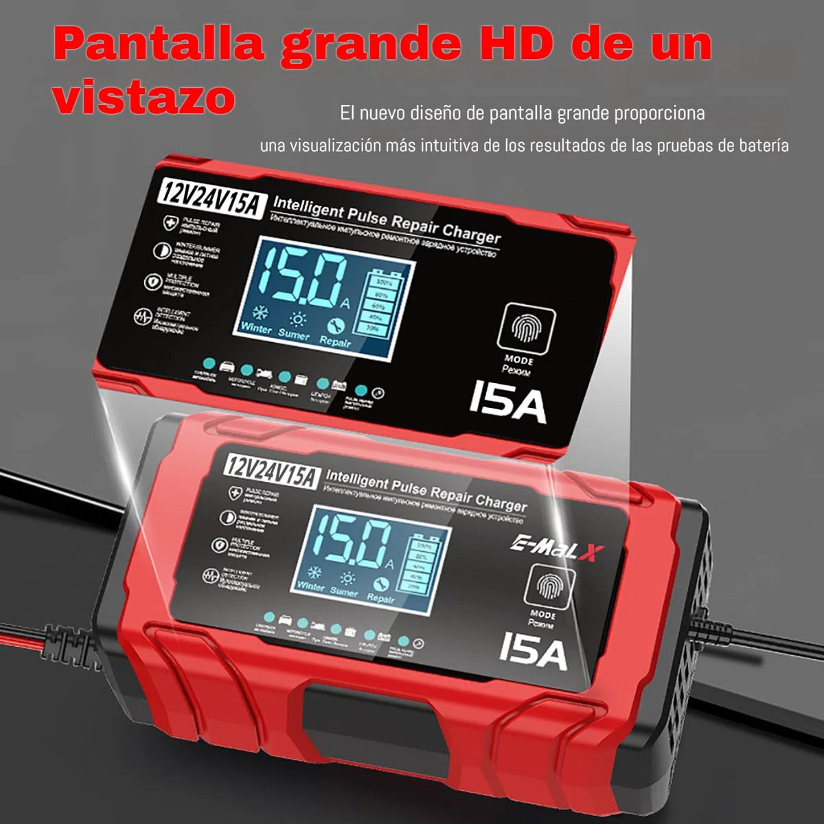24V 15A Cargador Baterias Coche, 12V 8A Cargador de Bateria y Moto Inteligente Batería de Coche con LCD Cargadors de batería para Auto Moto Camión AGM Gel SLA