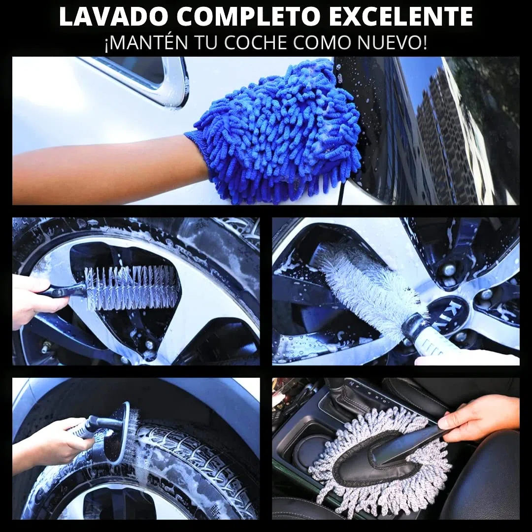 KAMBIA Kit Limpieza Coche Profesional, Detailing Coche Interior y Exterior, 14 Productos Limpieza Coche, Kit Limpieza Moto, Incluye Gel Limpieza Coche.