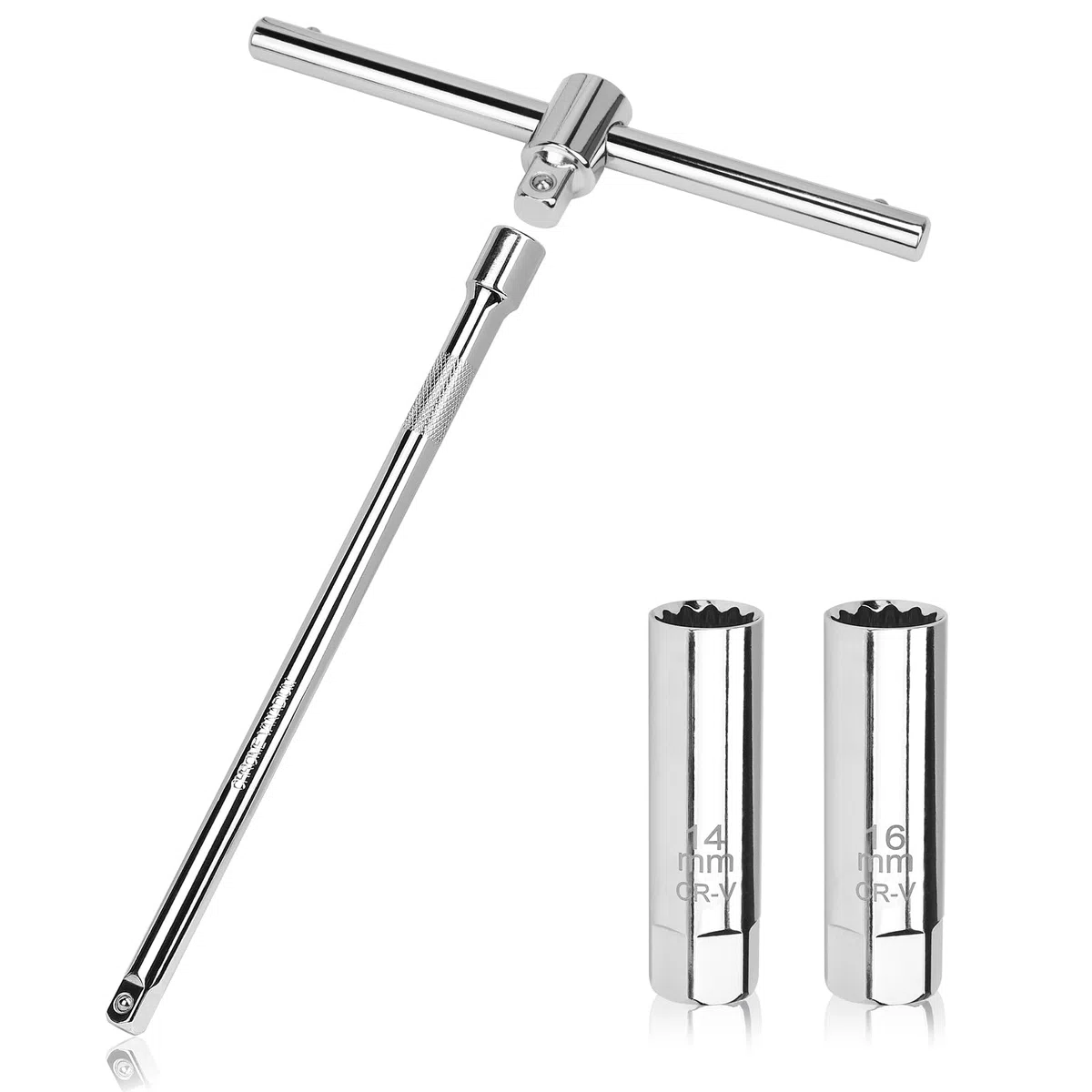efuturetime Llave Bujias 14/16mm Llave de Bujía Magnética 3/8", 12 Puntos Llave Bujía con Deslizable Mango en T, Combinaciones Flexibles