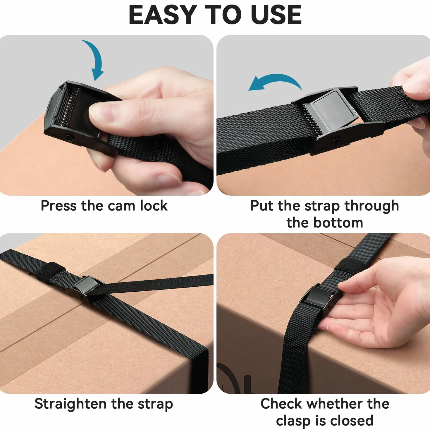 Ohuhu Correas de amarre, paquete de 10 correas tensoras resistentes, correas de amarre ajustables de 2,5 m, correas de carga de 250 kg de capacidad de carga para motocicleta, carga, camiones, remolque