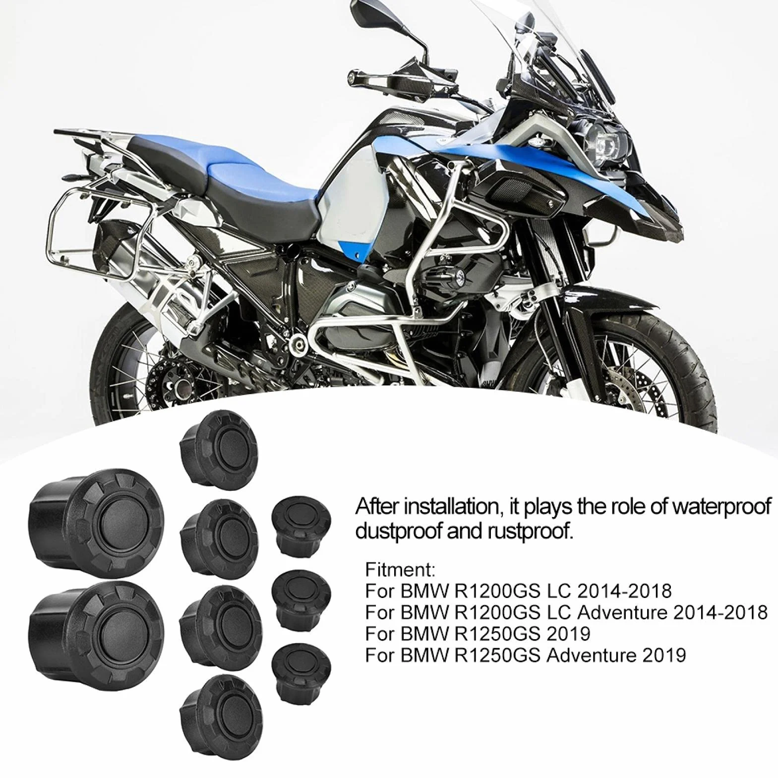 Qiilu Tapón del agujero del marco Kit, Marco de la Motocicleta Tapa del Orificio para R1200GS LC Aventura 14-18
