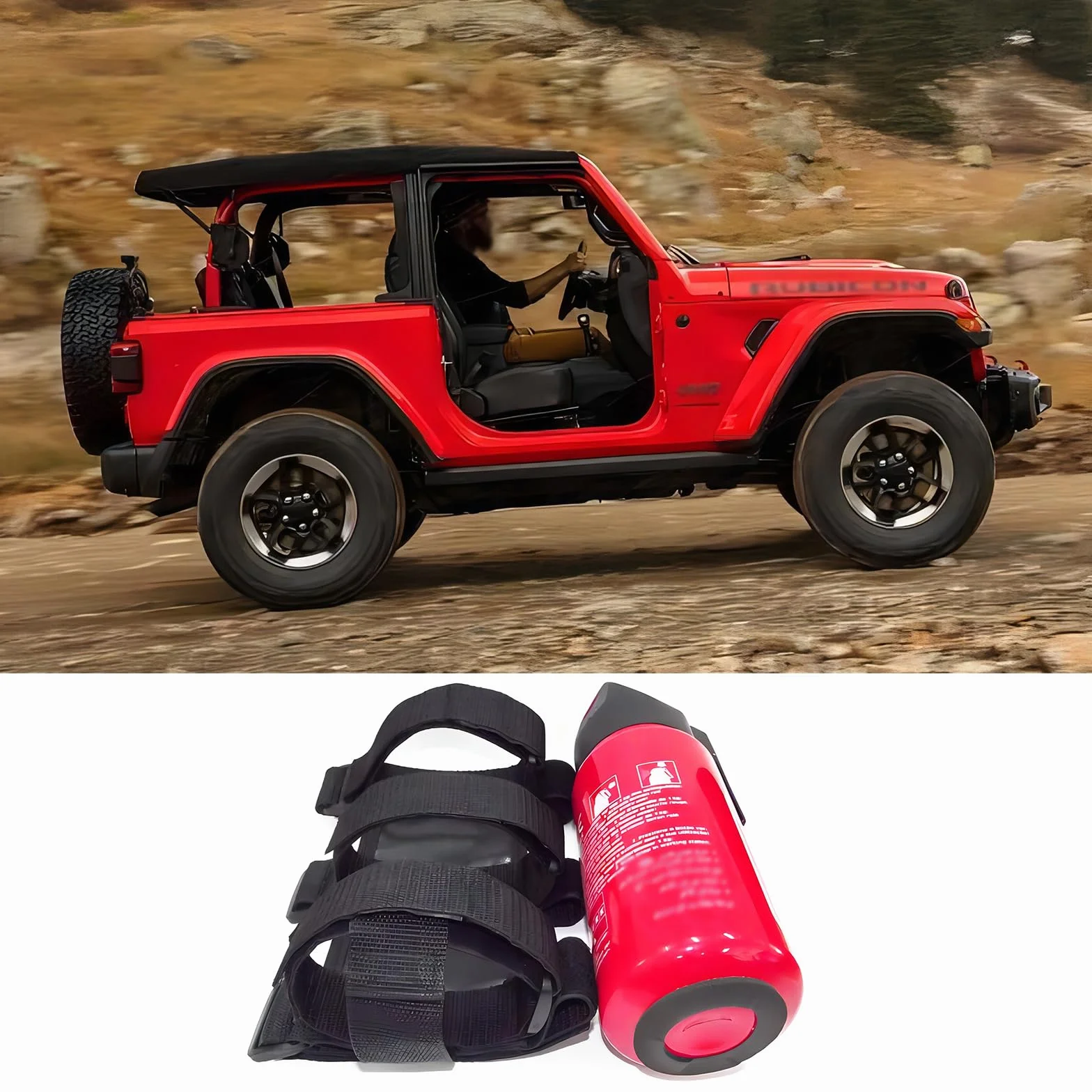 2 soportes para extintor de incendios de barra antivuelco de coche, correa de montaje ajustable de repuesto para Jeep Wrangler Polaris Ranger, Can Am Maverick, etc. (negro y rojo)