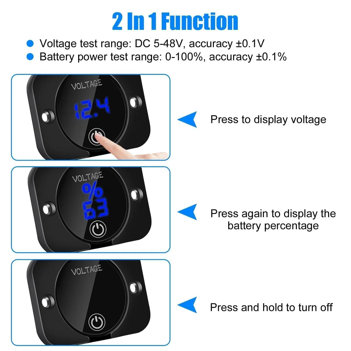 Linkstyle Voltímetro Digital LED 12V 24V CC, Monitor de Voltaje Impermeable para Vehículo con Polaridad Inversa Protegida para Coche Moto Barco, Azul