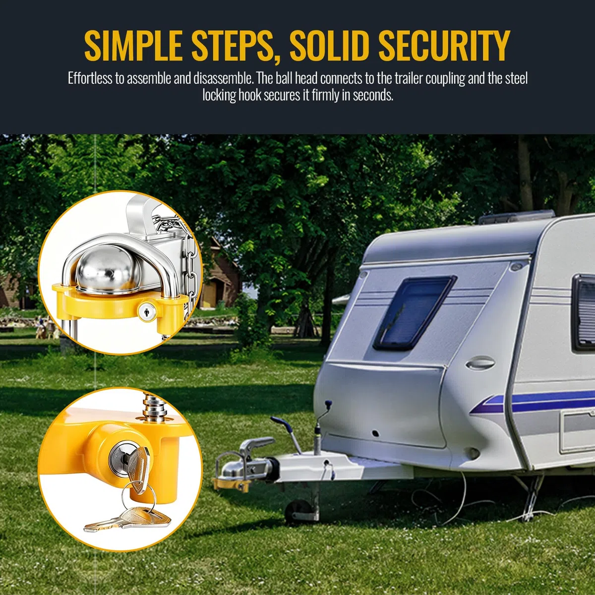 Candado Enganche Remolque de Alta Seguridad para Remolque Coche y Caravana, Antirrobo Remolque Universal con Cerradura Ajustable, Protección Robusta para Enganche y Sistema Antirrobo Remolque