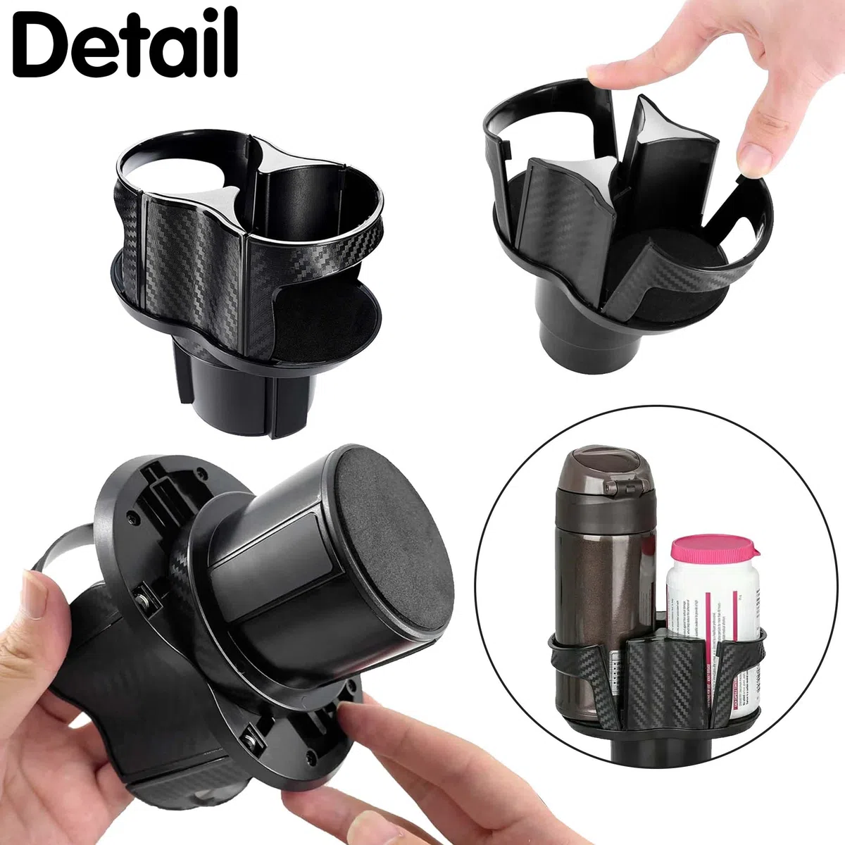 Reofrey Adaptador expansor multifuncional 2 en 1 para portavasos de coche, soporte doble universal con soporte ajustable, boca elástica de apertura y cierre, se adapta a la mayoría de botellas y tazas