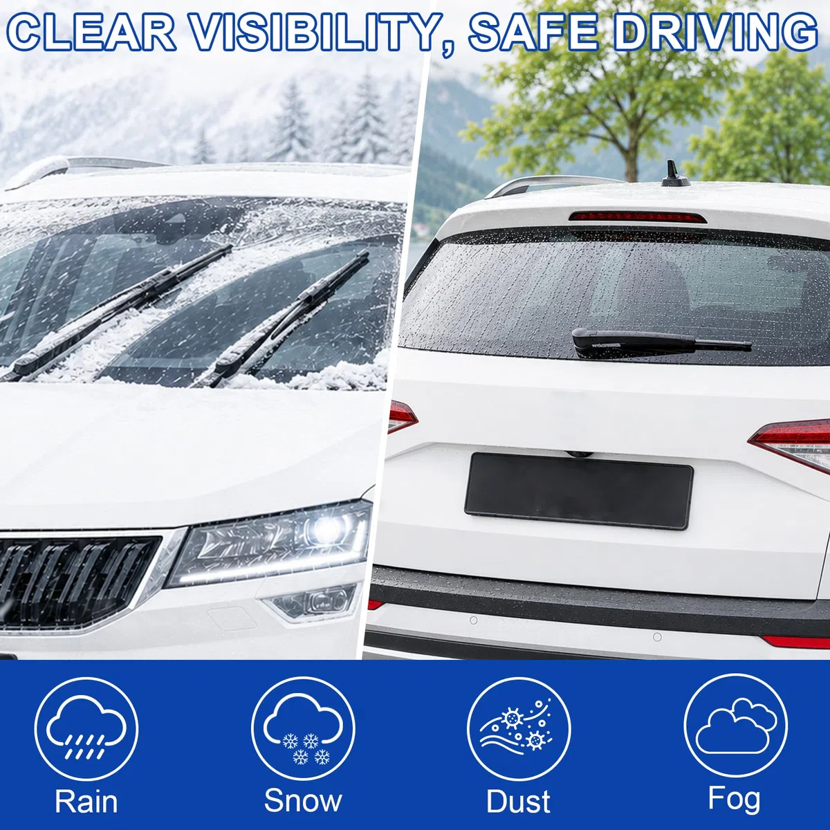 Juego de Limpiaparabrisa Delantero y Trasero Compatible con Skoda Karoq NU7 2017-2022 | 2 Hojas de Repuesto Delantero + 1 Limpiaparabrisas Escobillas Trasero de Coche + 1 Brazos de Limpiaparabrisas