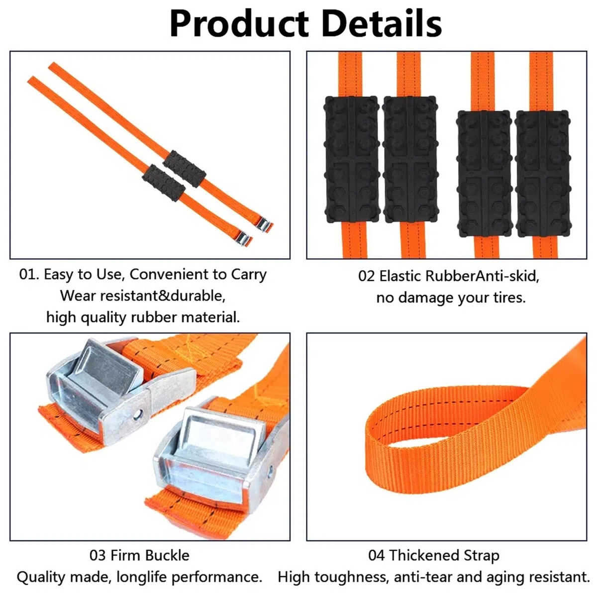 Correas de cadena de emergencia for neumáticos de arena, barro y nieve, bloques de tracción for neumáticos de coche, antideslizantes y duraderas de PU