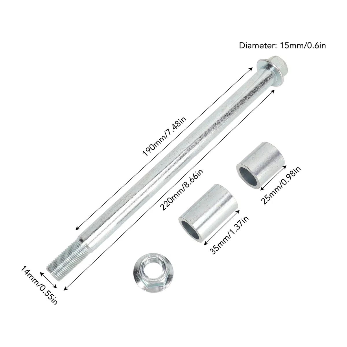 Aramox Eje Delantero Trasero de 15 mm, 220 mm, con 2 Anillas, Carcasa Pulida, Adecuado para Pit Pro Trail Dirt Bike 90 y fiable para tu Motocicleta Todoterreno