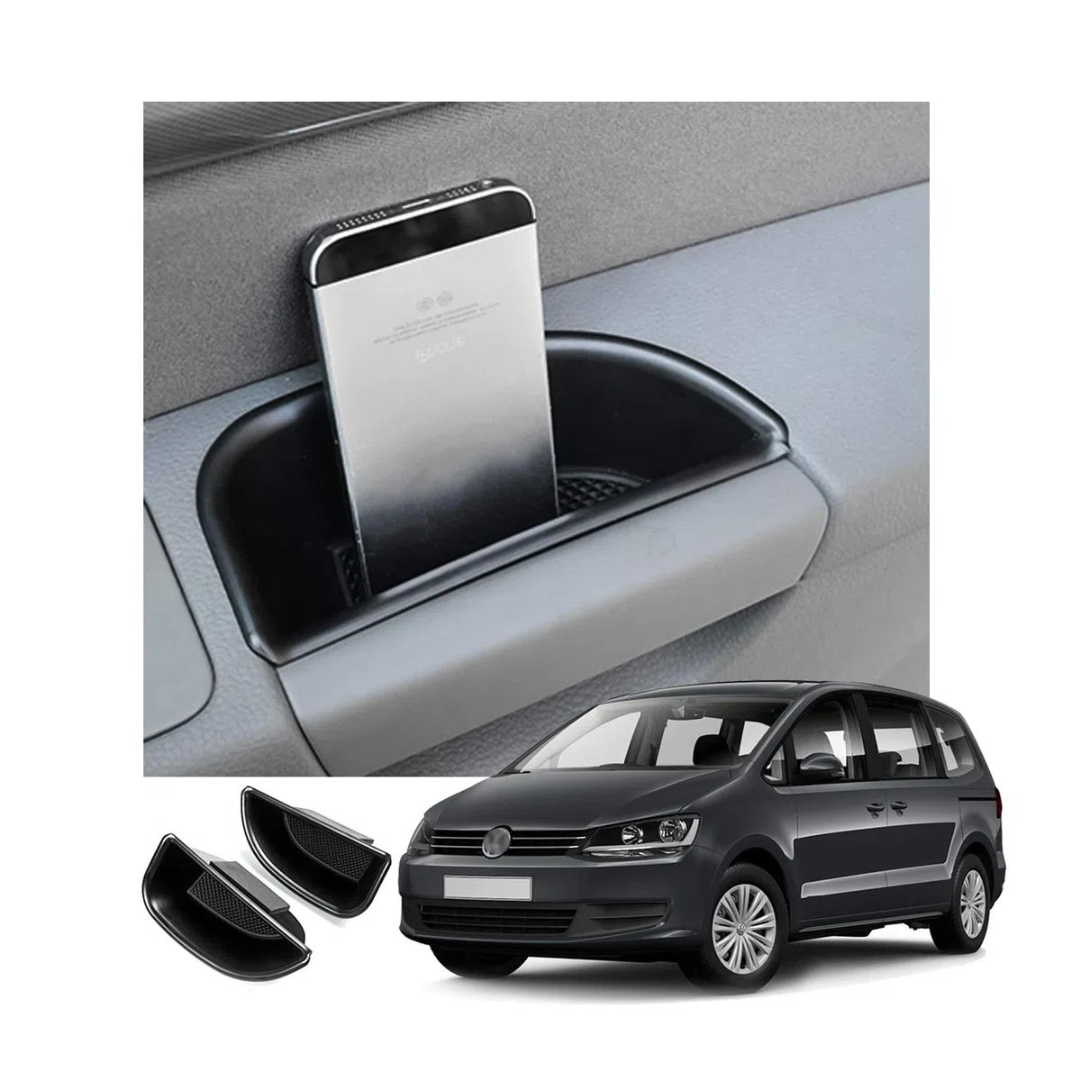 CDEFG compatible con VW Sharan 7N 2010+, Seat Alhambra 2016-2022, caja de almacenamiento, bandeja organizadora lateral, contenedor de teléfono, accesorio para manija
