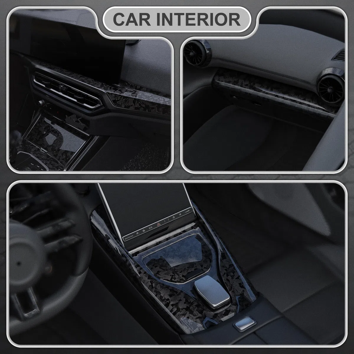 Arespark Vinilo para Coche Fibra de Carbono Forjada - 30x300cm Película Adhesiva Brillante con Canales de Aire, Vinilo de Pet Libre de Burbujas para Decoración Interior y Exterior, Negro Picado