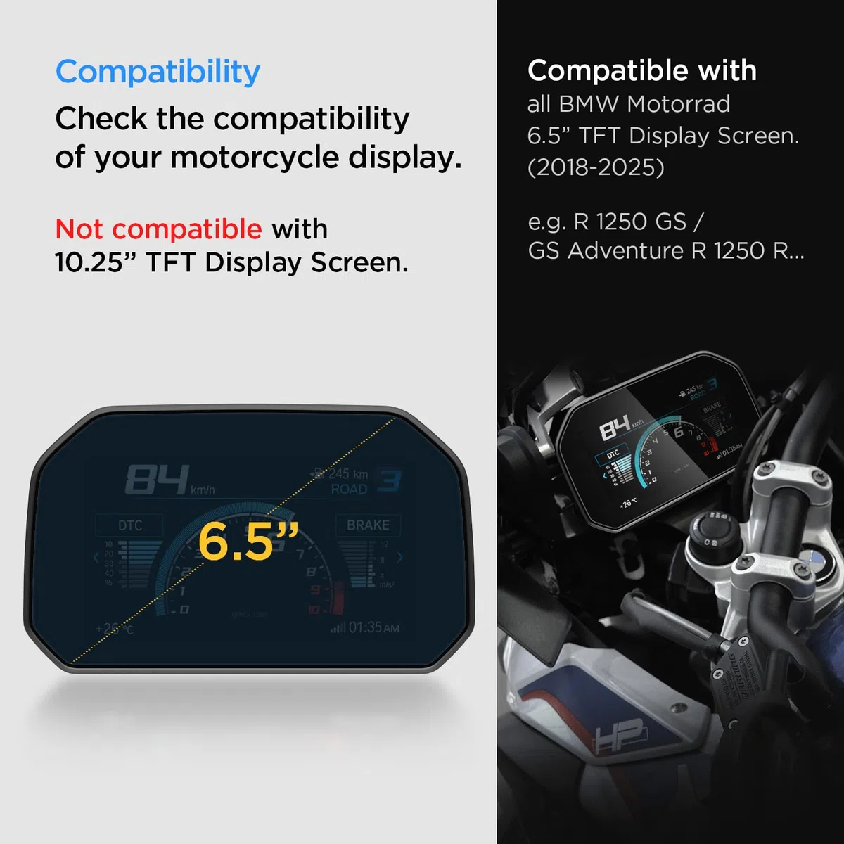 Spigen Glas.tR Slim Protector Pantalla para BMW Motorrad 6.5” TFT Display Screen, R1250GS (2025-2018), 1 Unidad, Crystal Clear, 9H Dureza, Accesorios moto