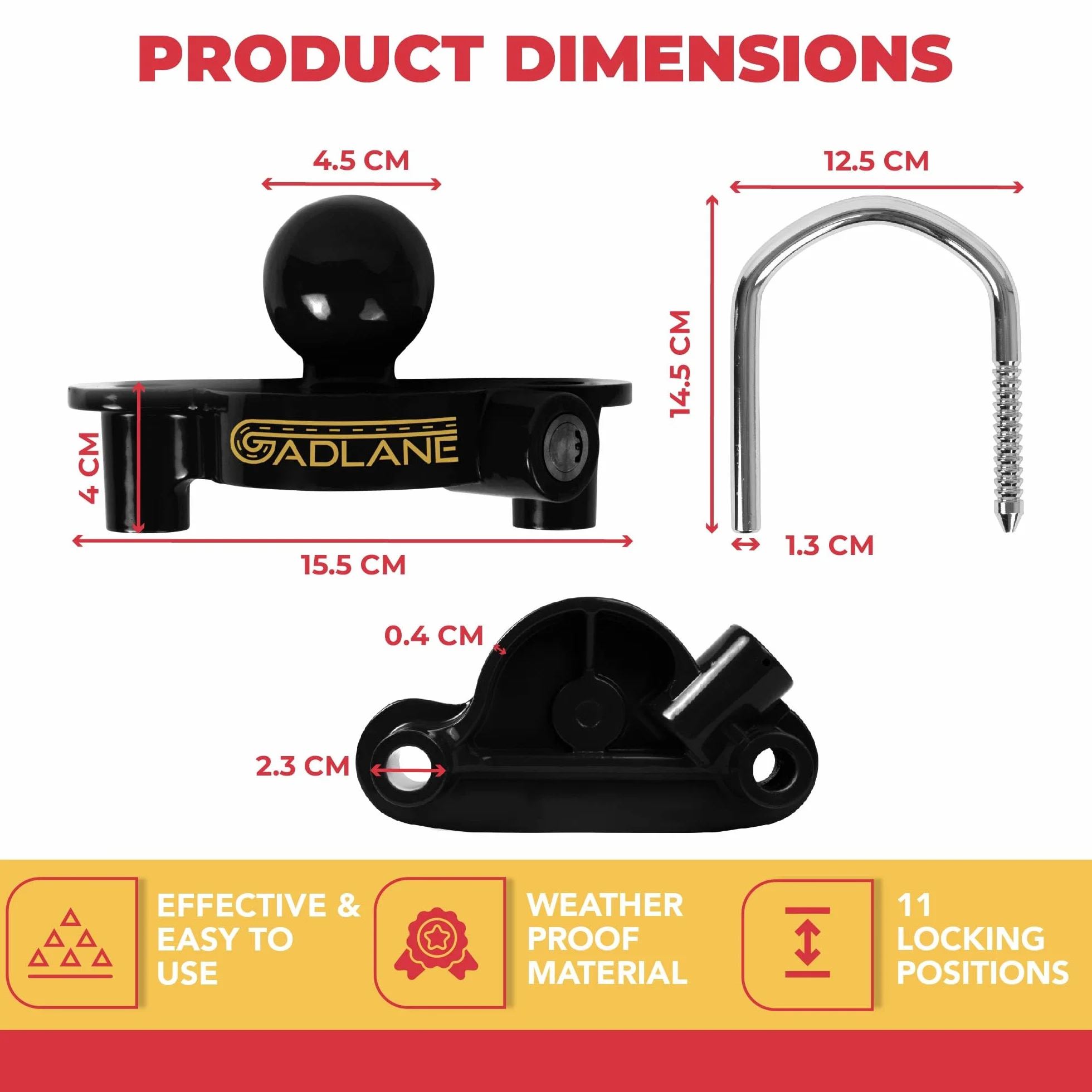 GADLANE Cerradura de enganche de remolque – Robusta cerradura de enganche para caravana con 6 posiciones de bloqueo para una fácil instalación, hecho de aluminio resistente – Kit de seguridad para