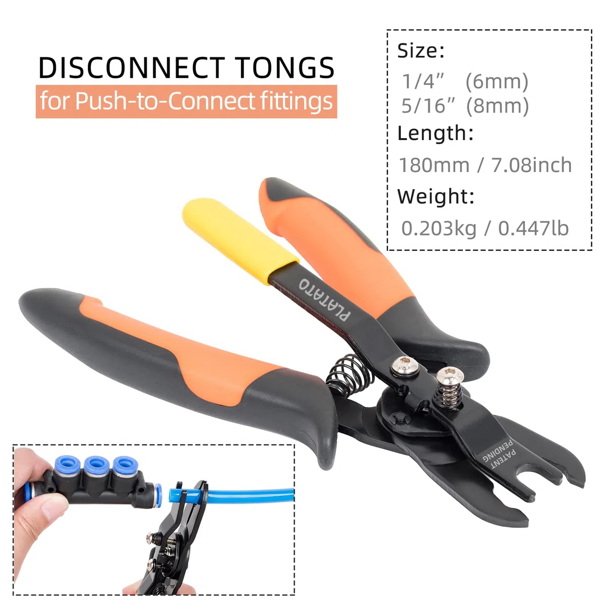 PLATATO - Herramienta de desconexión para accesorios neumáticos de 6,35 mm y 1,6 cm, accesorios neumáticos para encajar, mangueras de aire, mangueras de tráquea, herramientas de extracción