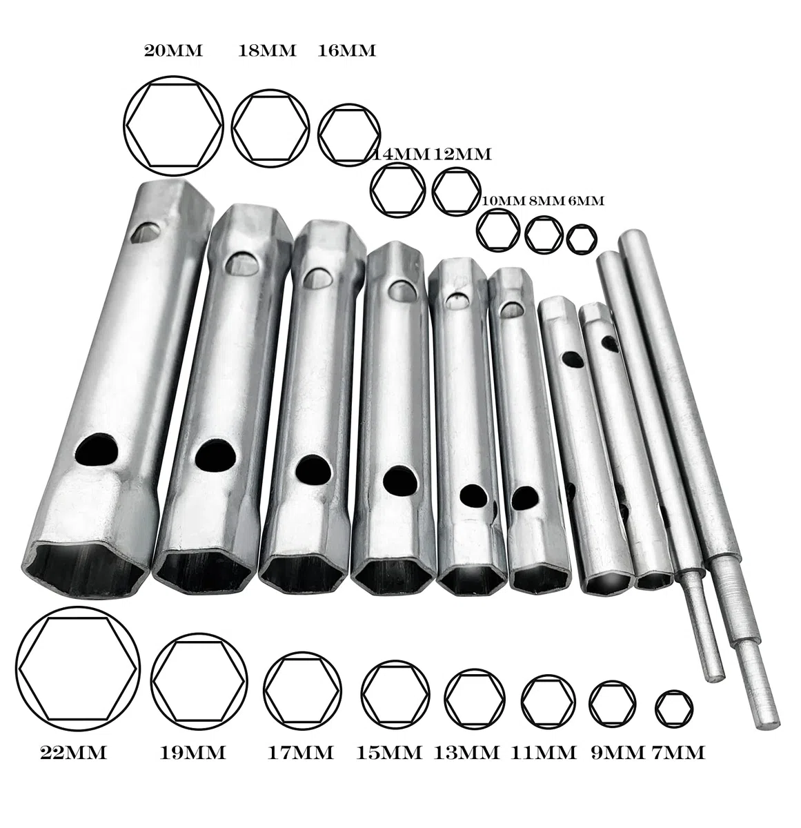 Juego de 10 llaves de vela de 6 a 22 mm, llaves de tubo, llaves tubulares Cle a pipa para atornillar la vela, desmontaje y montaje de grifos y mezcladores