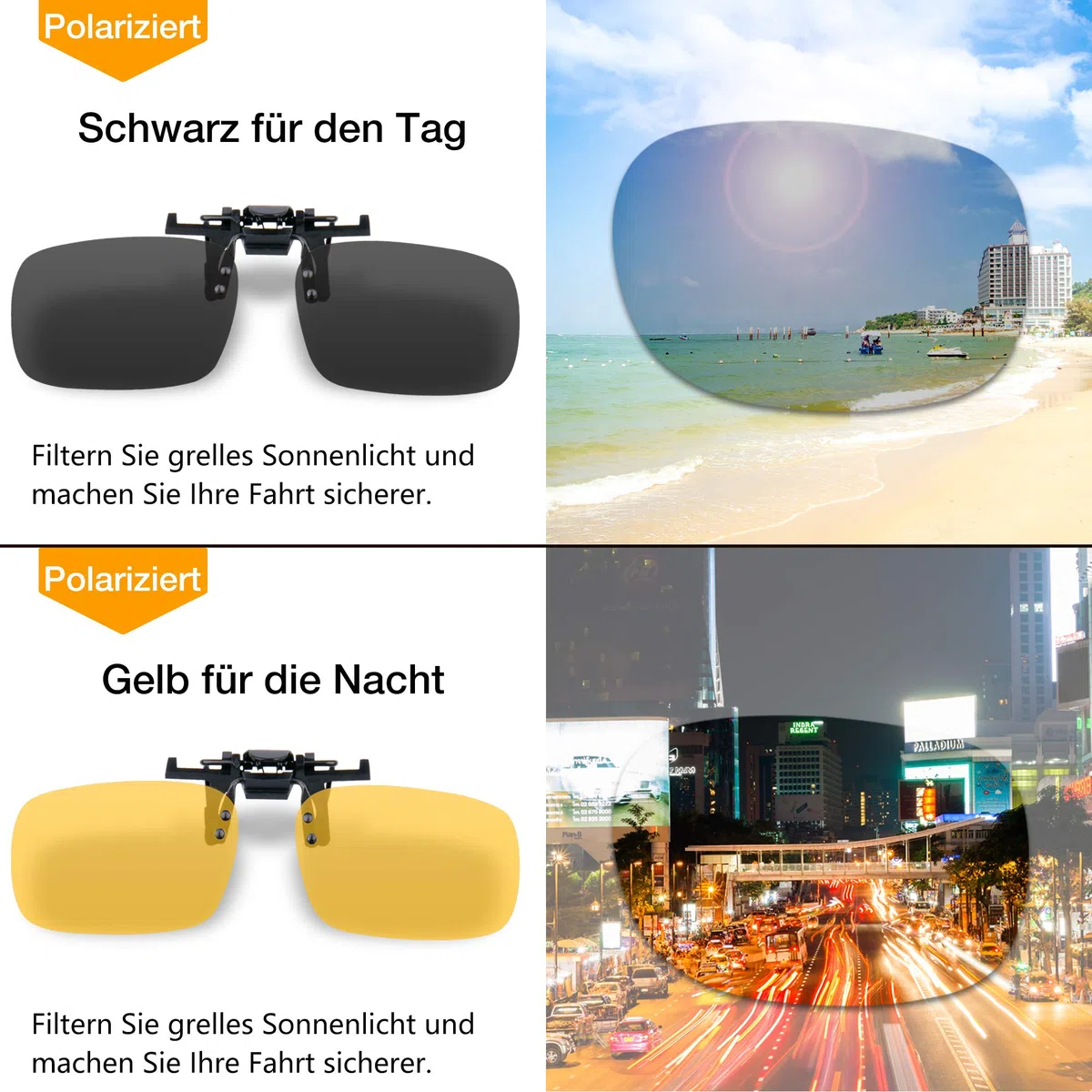 Conjunto de accesorios para gafas de sol, 2 unidades de clips con gafas polarizadas, contra la luz, para mujeres y hombres, unisex, soporte para gafas