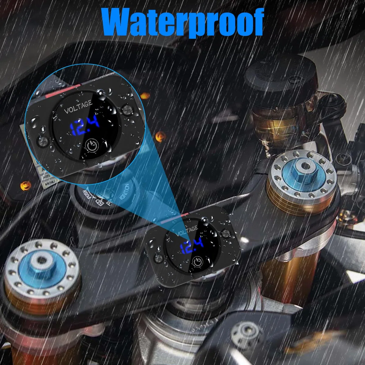 Linkstyle Voltímetro Digital LED 12V 24V CC, Monitor de Voltaje Impermeable para Vehículo con Polaridad Inversa Protegida para Coche Moto Barco, Azul
