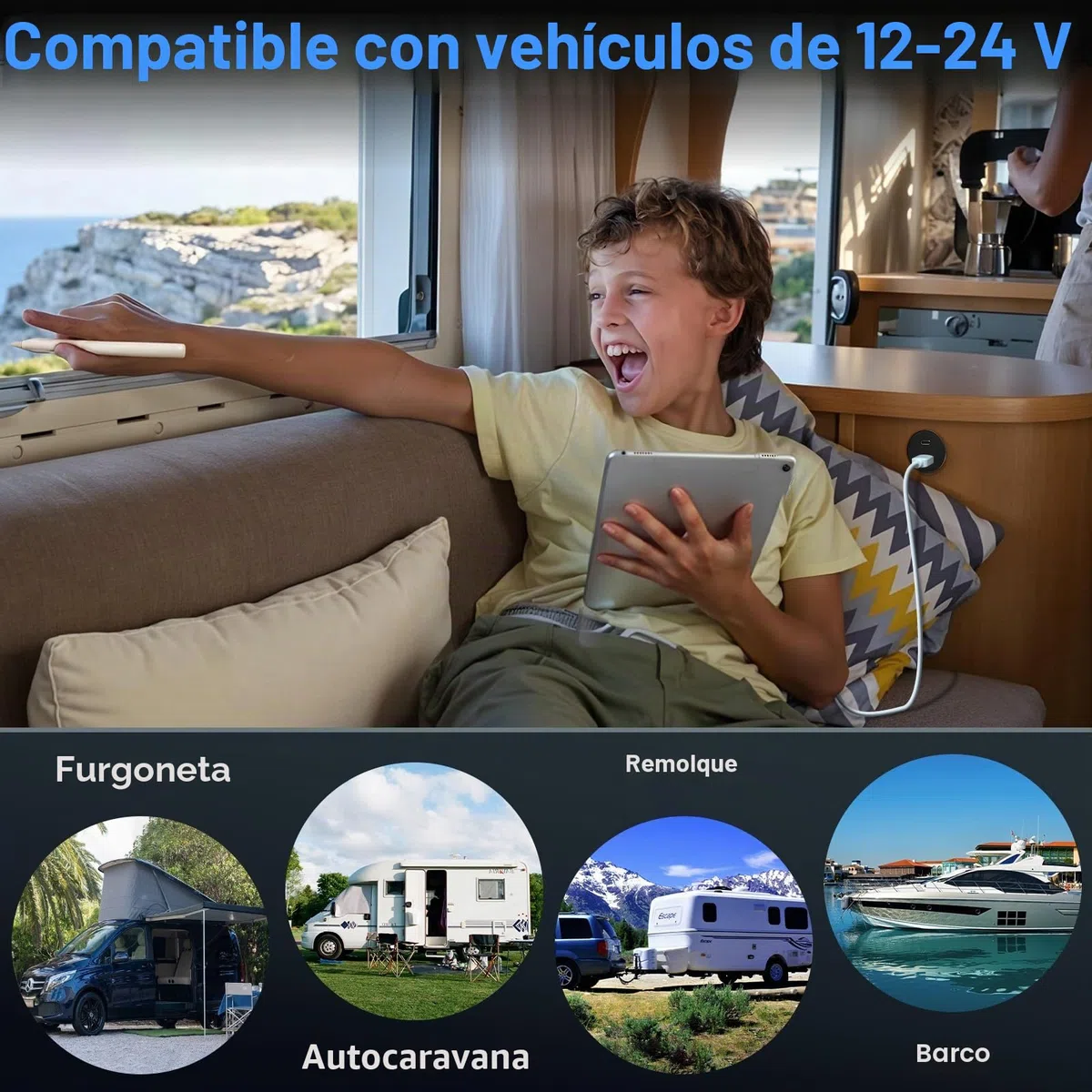 acegoo Toma USB 12V Camper Aluminio USB C Cargador de Coche, Doble Puerto de Carga Rápida PD3.0 y QC3.0 para Autocaravana Barco Marino Camión Autobús