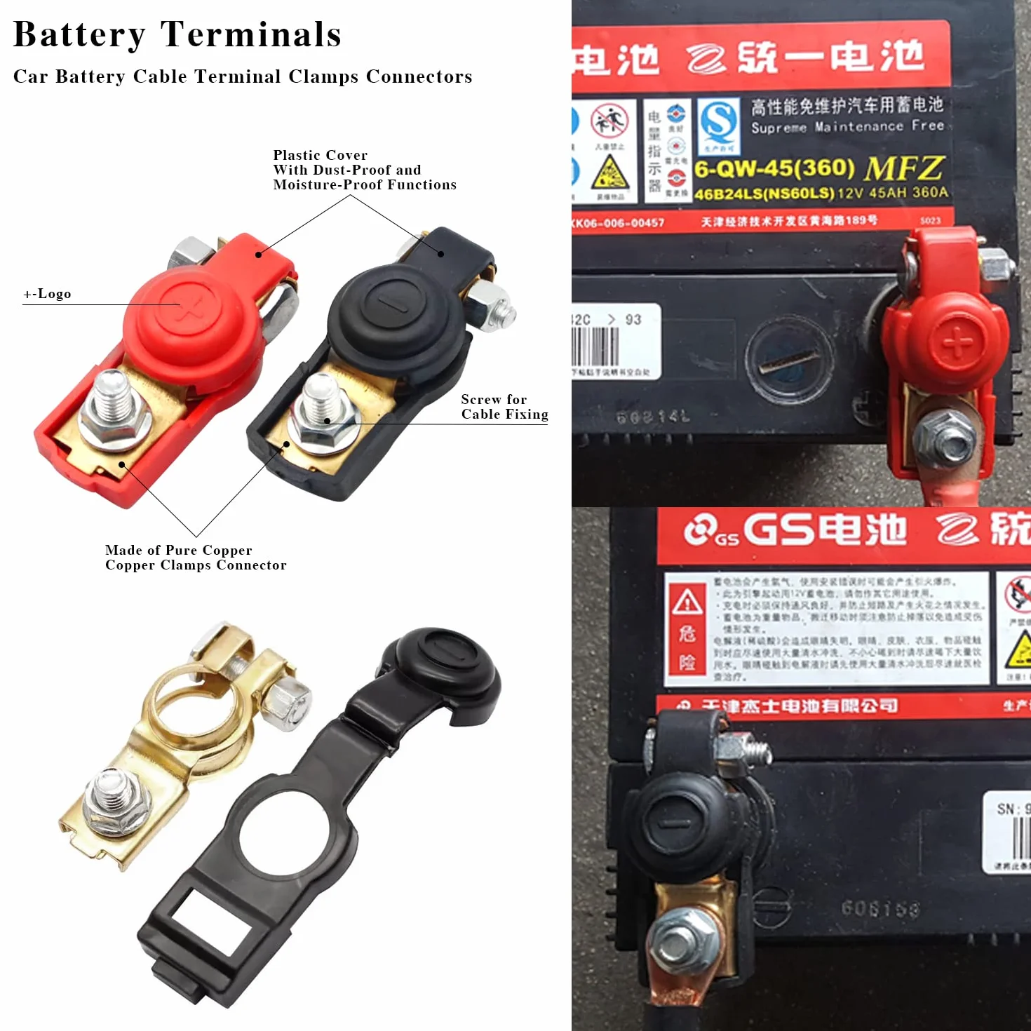 Cables de Batería 35mm² 2AWG, 2Pcs Bateria Cables Inversores, Cable Arranque Bateria Coche con Terminales de Anillo, para Solar, Camión, Motocicleta, Marino, RV