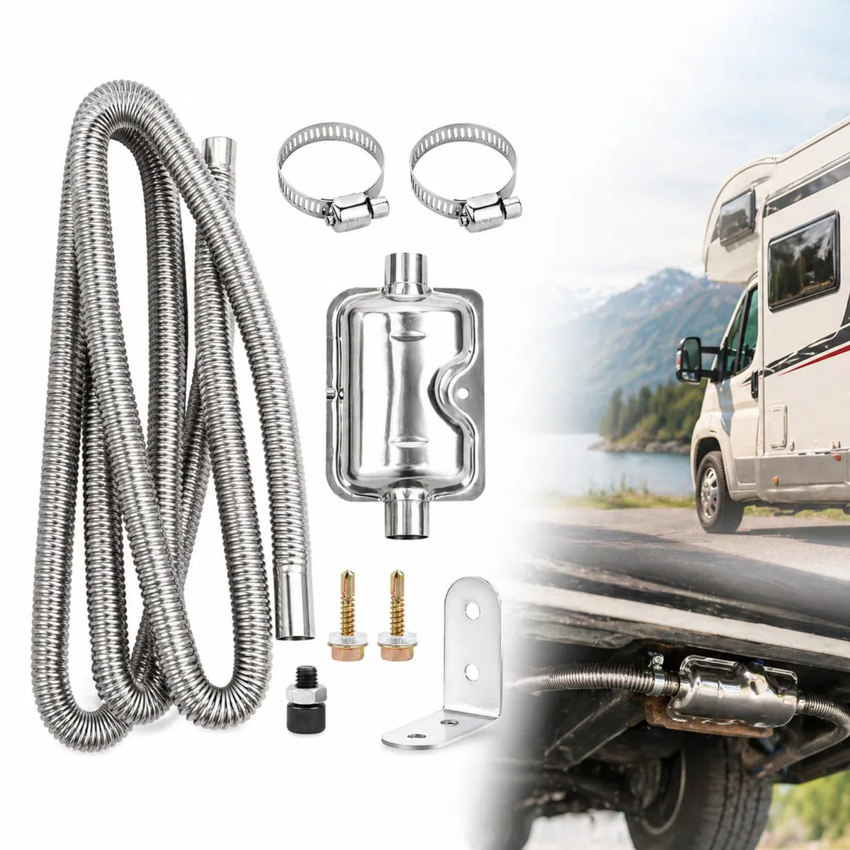 1 Piezas Tubo de Escape Incluye 2 Pinzas de Acero Inoxidable, Manguera de Escape de Acero Inoxidable Diámetro Interior 25 mm, Longitud 300 cm, Adecuado para Calefacción Diésel En Autocaravana
