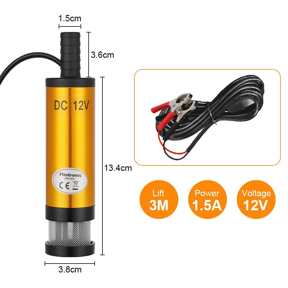 flintronic Bomba Sumergible de Agua/Aceite Diésel de Combustible con Clip, 12 V, 38 mm, para Coche, Caravana, Barco Marino