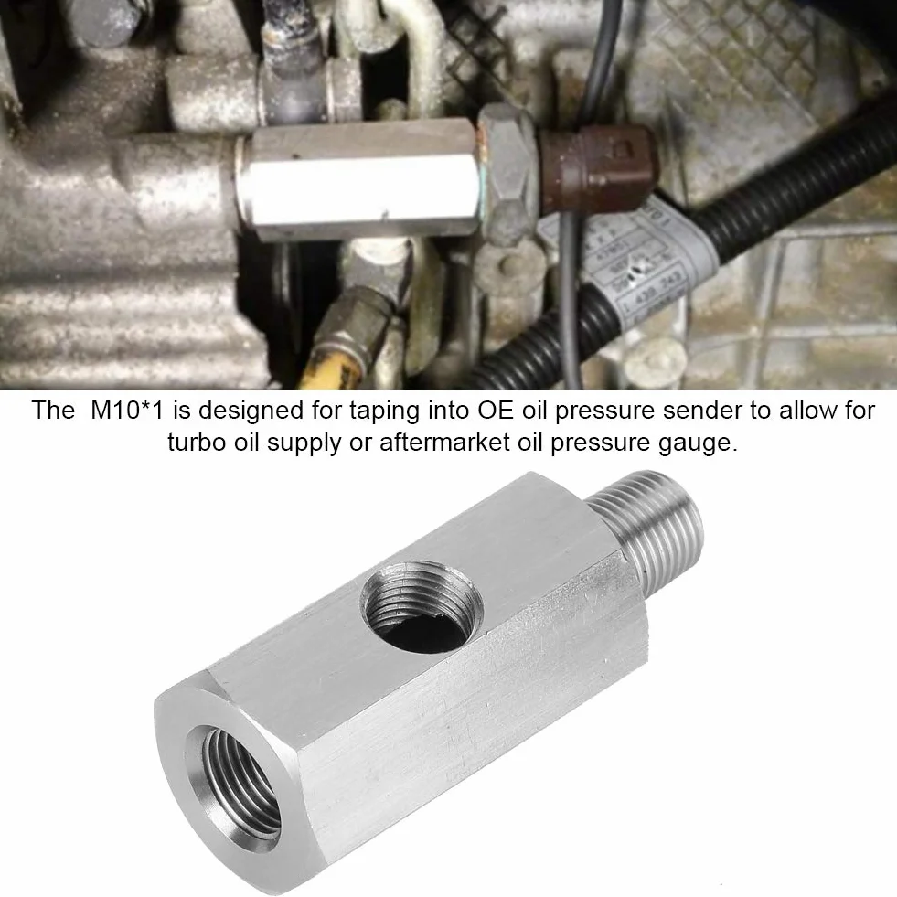 Aramox Adaptador del Sensor de Presión de Aceite, Medidor de Presión de Aceite de Acero Inoxidable M10 Tee a NPT Adaptador Turbo Supply