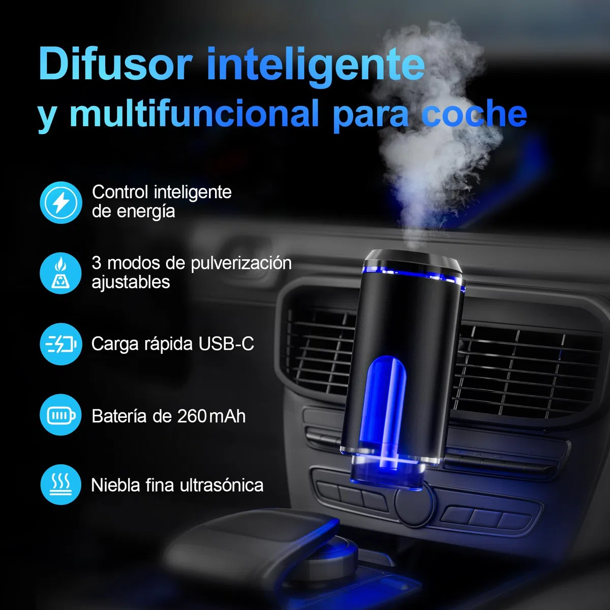 Ambientadores Coche con 3 Aceites Esenciales, Ambientadores de Larga Duración, Difusor de Aroma Recargable para Coche y Perfume Casero a Elegir, Encendido y Apagado Automático Inteligente