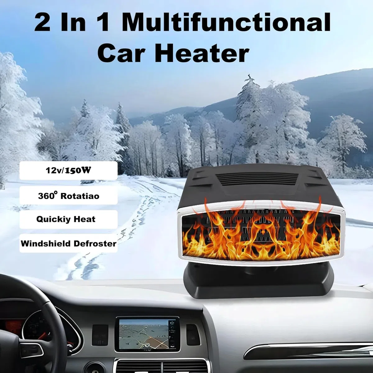 12V 200W Calentador de Coche, 2 en 1 Calefacción y Refrigeración Calentador Desempañador de parabrisas, Calentador de Coche Portátil para Desempañar y Descongelar para Coches SUVs
