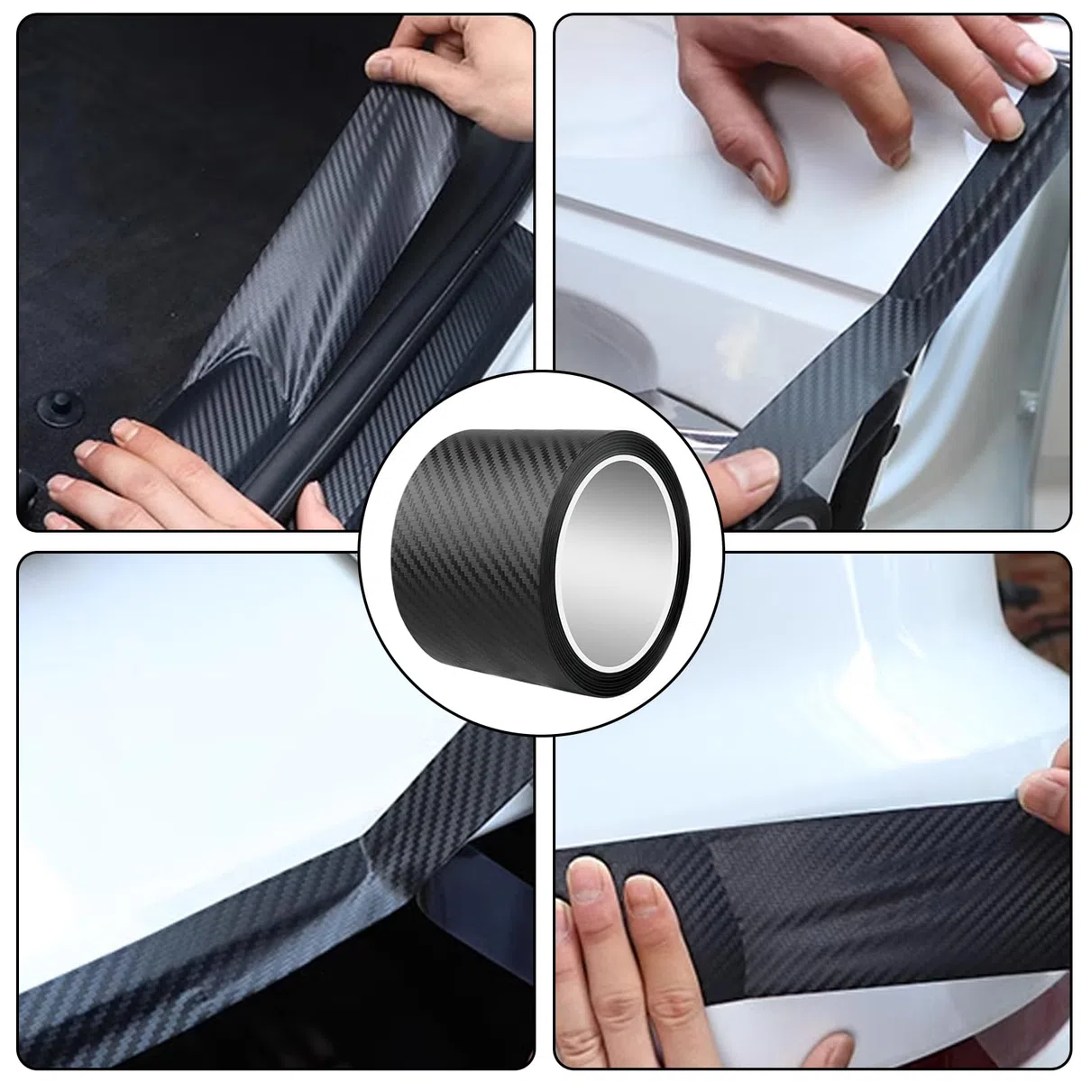 Tiras de Fibra de Carbono para Coche(5CM*3M) - Película Protectora Antiarañazos - Detalle de Fibra de Carbono Seca - Cinta de Vinilo para Borde de Puerta - Etiqueta
