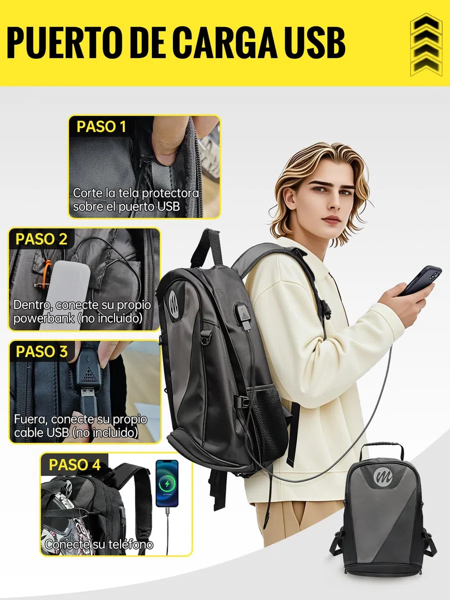 Moman BM1 Mochila Moto Impermeable con Puerto USB, Bolsa Casco Moto Grande 40L, Mochila Portátil con Soporte para Casco, Accesorios Motocicleta para Hombres y Mujeres