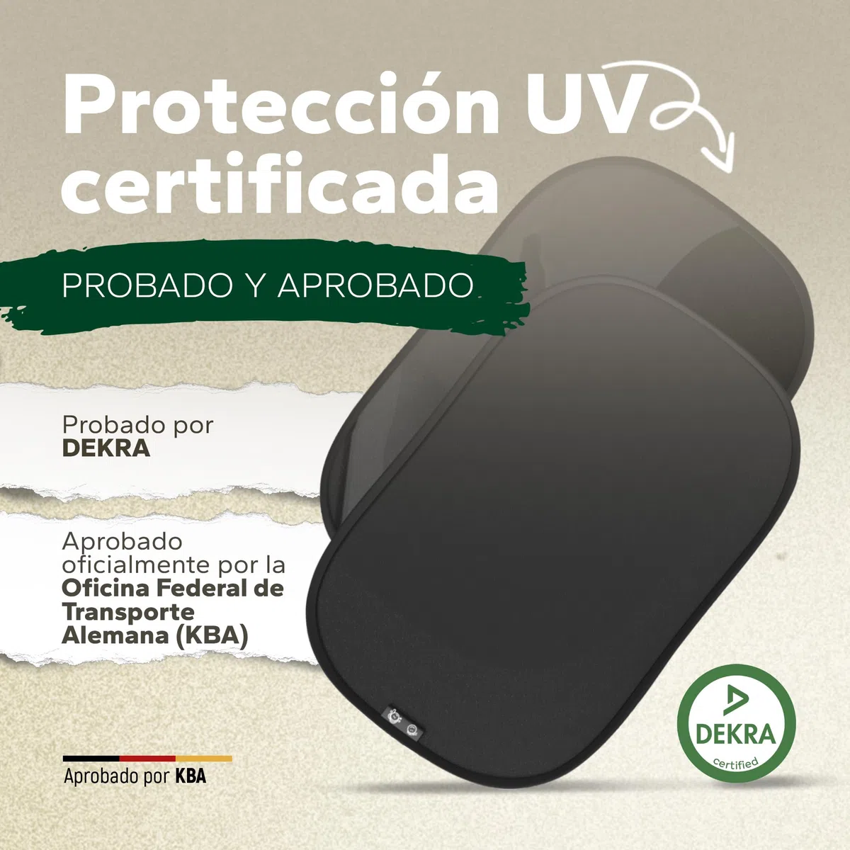Parasol Coche Bebé - PROTECCIÓN UV CERTIFICADA UPF50+ - Material de Primera Calidad gsm 105 - Certificado DEKRA - Parasol Lateral Coche - Ventana Trasera Coche - Máxima protección UV