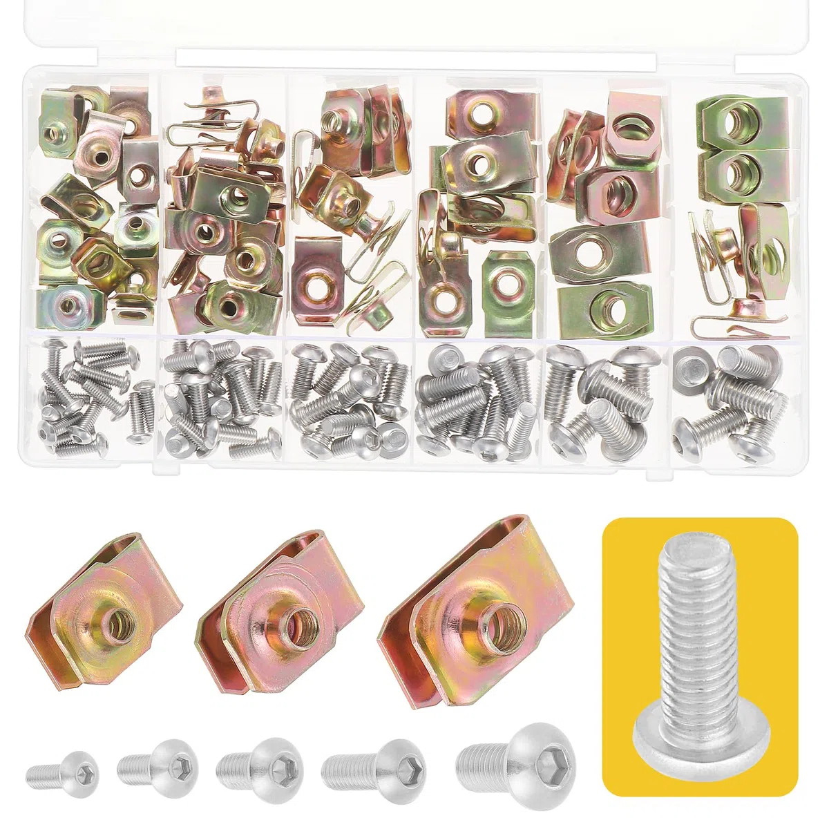 Gueenky 115 Piezas Tuercas de Clip en U, M4 M5 M6 M8 Grapas Tuerca Carroceria Tornillos Roscachapa de Clip de Tuerca en U para Coche y Moto