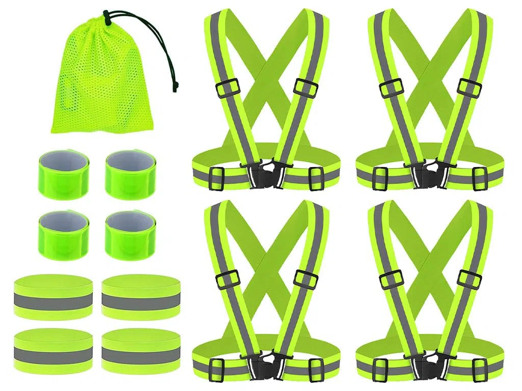 Anlising 4PCS Seguridad Chaleco Reflectante Moto+4PCS Bandas Reflectoras+4PCS Brazalete Reflectante, Ajustable Visibilidad Alta Chaleco Reflectantes con Bolsa, para Correr,Senderismo,Ciclismo