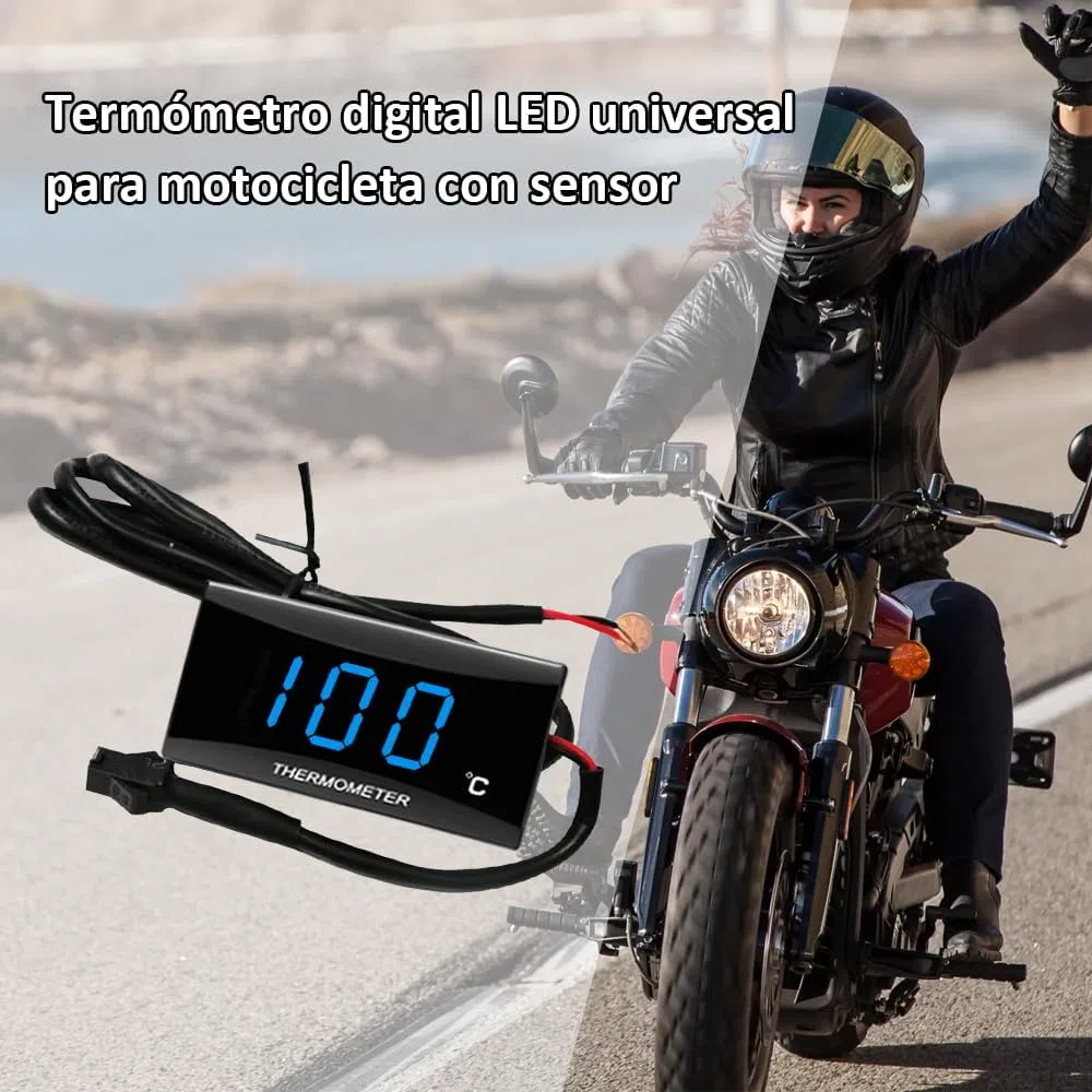 Riloer Termómetro digital moto, termómetro digital para motocicleta, instrumento medidor de temperatura del agua, luz azul para motos de competición y scooters, M10