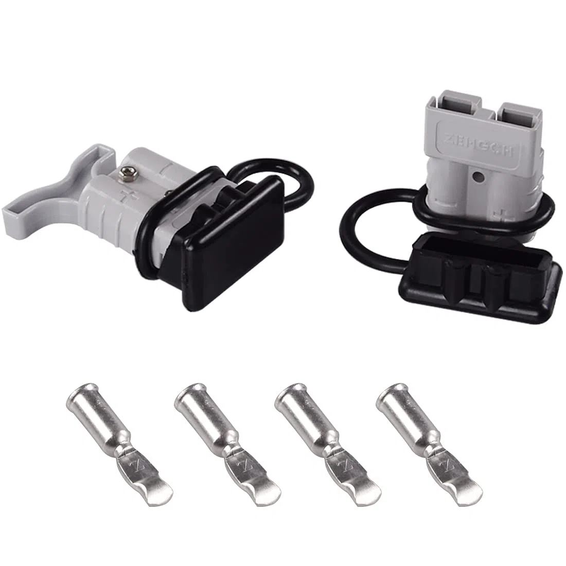 120 Amp 2 Pcs Conector de batería 120A conexión rápida desconexión + 1 pieza 120A amp mango conector de alimentación de batería + 2 piezas tapa antipolvo (gris, 4 AWG)