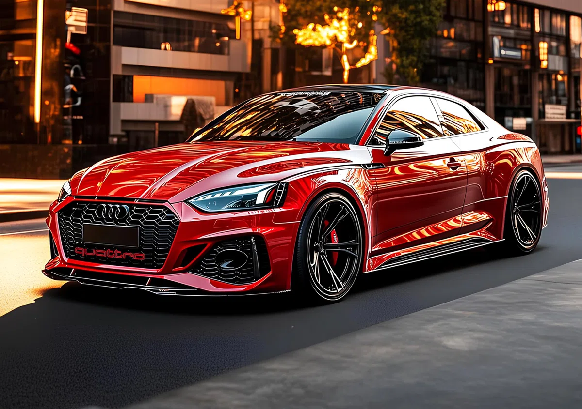 Inscripción QUATTRO compatible con Audi, accesorio emblema negro con bordes rojos, instalación con abrazaderas, logotipo tuning