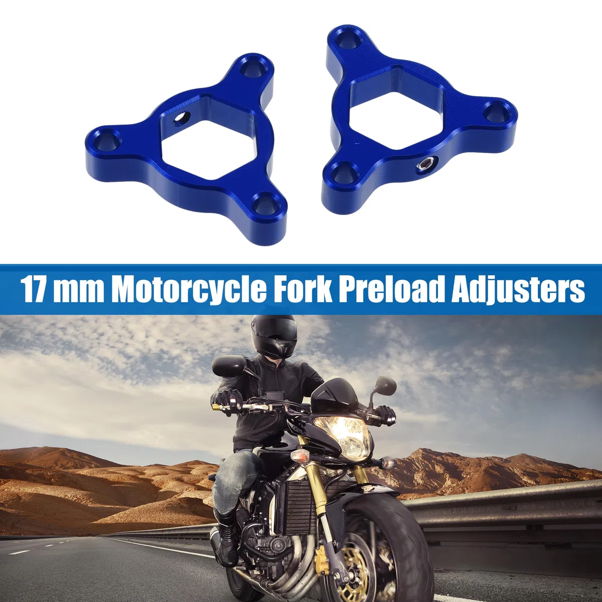 Motoforti 17Mm Ajustadores De Precarga De Horquilla Cnc Para Motocicleta De Carreras De Aleación De Aluminio Azul - Paquete de 2